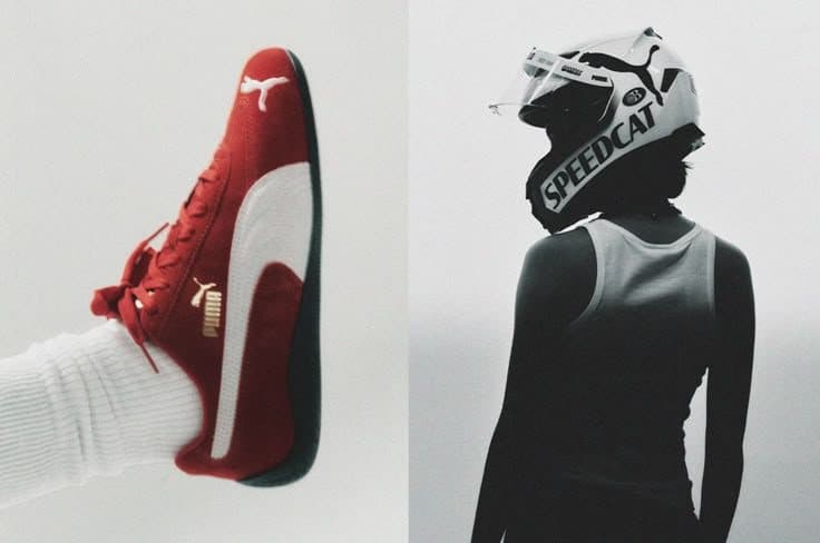 Sneaker daim rouge et casque, noir et blanc
